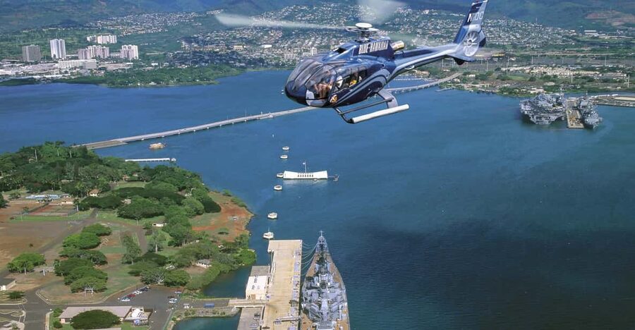 From Honolulu: Complete Oahu Island Helicopter Tour - Pearl Harbor and the USS Arizona Memorial: seeing the shoreline with context