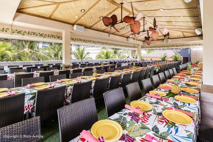 Waikiki: Luau and Buffet w/ optional Rock-A-Hula Show - The buffet spread: roasted luau pig, salmon, poke, and more
